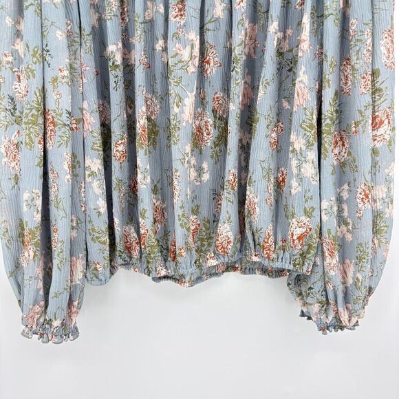 Altar'd State Blue Floral Long Balloon Sleeve Top, Sz Small, Boho Shabby Chic - Picture 10 of 11